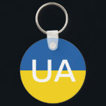 Ukrainian flag round button keychain キーホルダー<br><div class="desc">Ukrainian flag round button key chain. Blue yellow Ukraine flag keychain with monogram letters. Add your own personalized text or quote.</div>