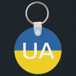 Ukrainian flag round button keychain キーホルダー<br><div class="desc">Ukrainian flag round button key chain. Blue yellow Ukraine flag keychain with monogram letters. Add your own personalized text or quote.</div>
