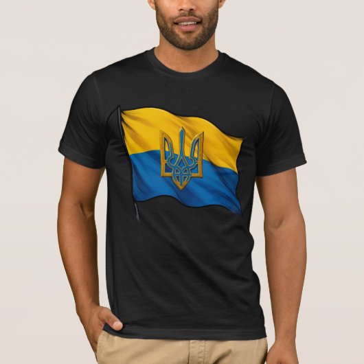 Ukrainian flag waving in the wind with Trident Tシャツ (正面)