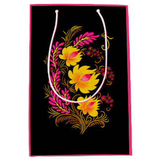 Ukrainian Floral Folk Art ミディアムペーパーバッグ