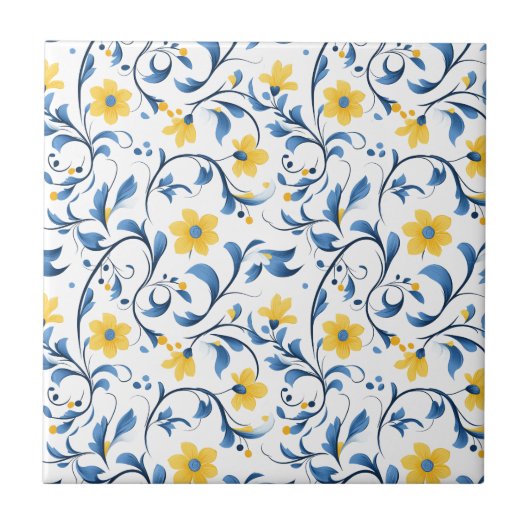 Ukrainian floral folk art motifs  タイル (正面)