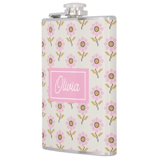 Ukrainian Folk Cross Stitch Floral Pattern フラスク (左)