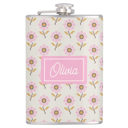 Ukrainian Folk Cross Stitch Floral Pattern フラスク (正面)