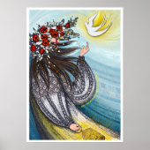 Ukrainian Girl with Peace Dove and Red Poppies Art ポスター (正面)