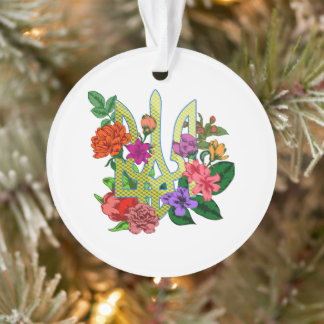 Ukrainian heraldry trident tryzub blooming flowers オーナメント