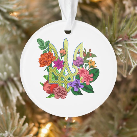 Ukrainian heraldry trident tryzub blooming flowers オーナメント (ツリー)