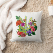 Ukrainian heraldry trident tryzub blooming flowers クッション (ブランケット)