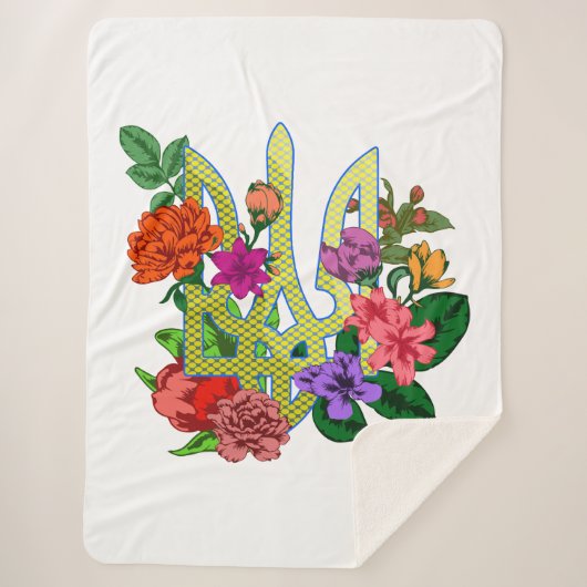 Ukrainian heraldry trident tryzub blooming flowers シェルパブランケット (正面)