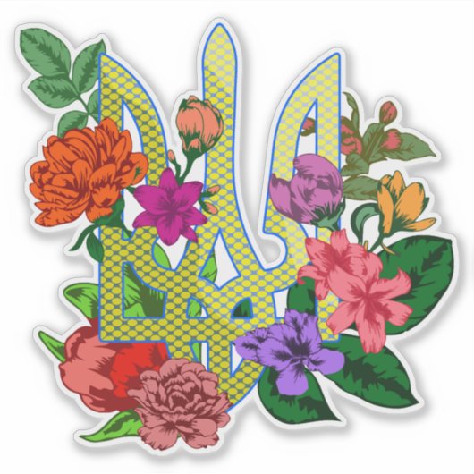 Ukrainian heraldry trident tryzub blooming flowers シール (正面)