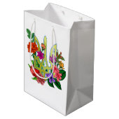 Ukrainian heraldry trident tryzub blooming flowers ミディアムペーパーバッグ (裏面アングル)
