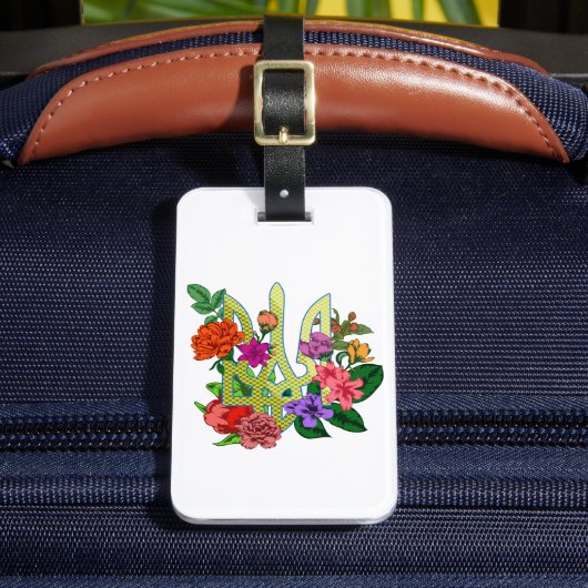 Ukrainian heraldry trident tryzub blooming flowers ラゲッジタグ (正面インサイチュ2)