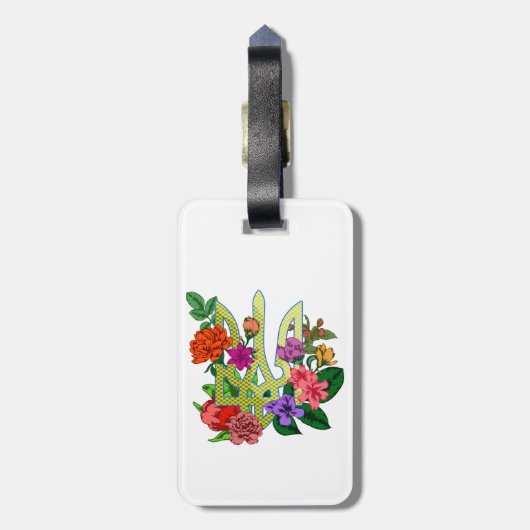 Ukrainian heraldry trident tryzub blooming flowers ラゲッジタグ (裏面縦)
