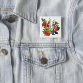 Ukrainian heraldry trident tryzub blooming flowers 缶バッジ (インサイチュ)