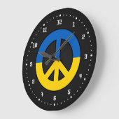 Ukrainian peace sign on a black background ラージ壁時計 (傾斜)
