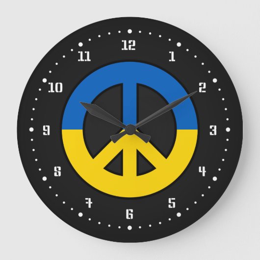 Ukrainian peace sign on a black background ラージ壁時計 (正面)