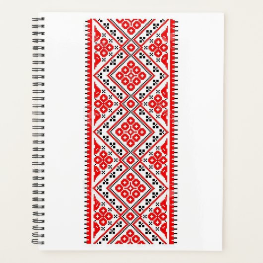 Ukrainian Red Embroidery Suns Vyshyvanka プランナー手帳 (正面)