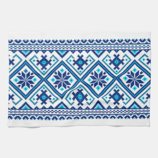 Ukrainian traditional vushuvanka folk pattern blue キッチンタオル