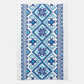 Ukrainian traditional vushuvanka folk pattern blue キッチンタオル (縦)