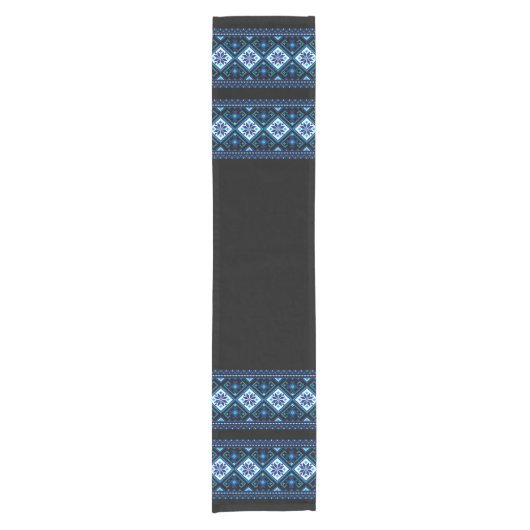 Ukrainian traditional vushuvanka folk pattern blue ショートテーブルランナー (正面)