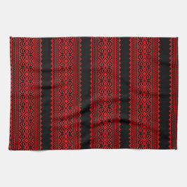 Ukrainian traditional vushuvanka folk pattern red キッチンタオル