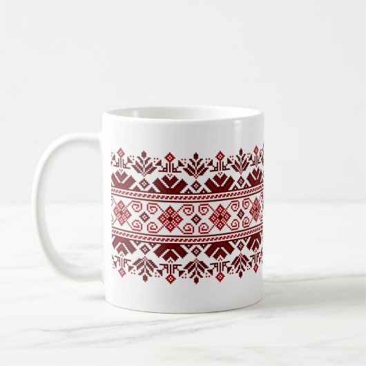 Ukrainian traditional vushuvanka folk pattern red コーヒーマグカップ (左)