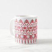Ukrainian traditional vushuvanka folk pattern red コーヒーマグカップ (正面左)