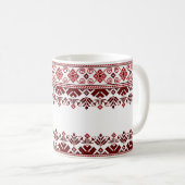Ukrainian traditional vushuvanka folk pattern red コーヒーマグカップ (正面右)