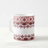 Ukrainian traditional vushuvanka folk pattern red コーヒーマグカップ (正面左)