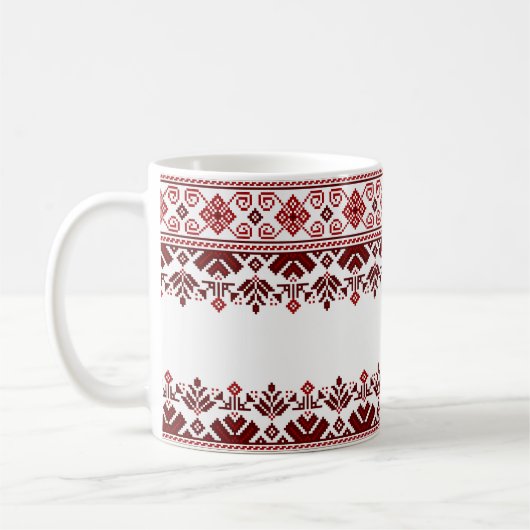 Ukrainian traditional vushuvanka folk pattern red コーヒーマグカップ (左)
