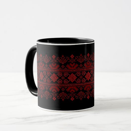 Ukrainian traditional vushuvanka folk pattern red  マグカップ (正面左)