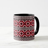 Ukrainian traditional vushuvanka folk pattern red マグカップ (正面右)