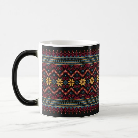 Ukrainian traditional vushuvanka folk pattern red モーフィングマグカップ (左)