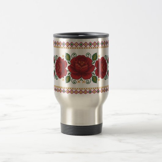 Ukrainian traditional vushuvanka folk pattern rose トラベルマグ (中央)