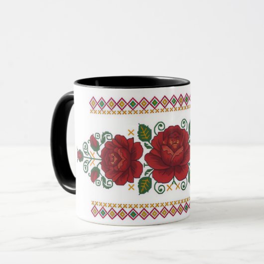 Ukrainian traditional vushuvanka folk pattern rose マグカップ (正面左)