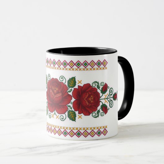 Ukrainian traditional vushuvanka folk pattern rose マグカップ (正面右)