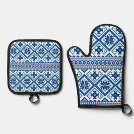 Ukrainian vushuvanka traditional folk art pattern  鍋つかみ&鍋敷きセット