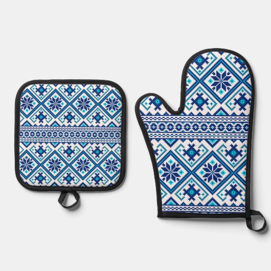 Ukrainian vushuvanka traditional folk art pattern  鍋つかみ&鍋敷きセット (正面)