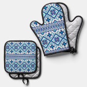 Ukrainian vushuvanka traditional folk art pattern  鍋つかみ&鍋敷きセット (正面/裏面)