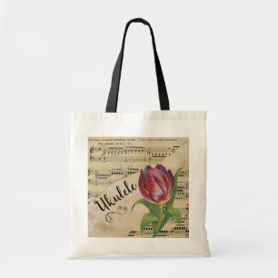 Ukulele Elegant Tulip Vintage Sheet Music トートバッグ