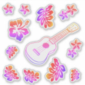 Ukulele & Flowers Custom-Cut Vinyl Sticker シール (正面)