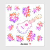 Ukulele & Flowers Custom-Cut Vinyl Sticker シール (シート)