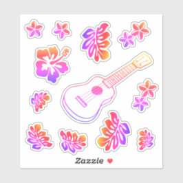 Ukulele & Flowers Custom-Cut Vinyl Sticker シール