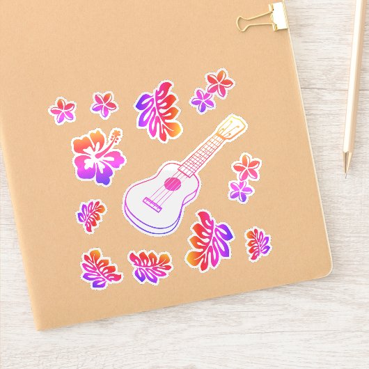 Ukulele & Flowers Custom-Cut Vinyl Sticker シール (ノートブック)