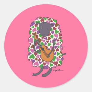 Ukulele, heart, sheep ラウンドシール