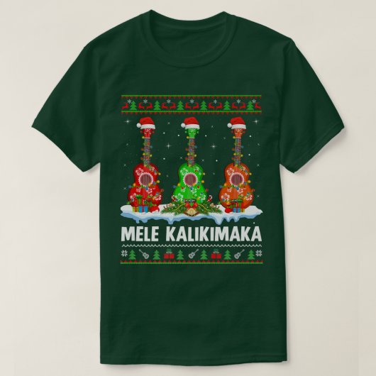 Ukulele Music Lover Ugly Mele Kalikimaka Ukulele C Tシャツ (デザイン正面)