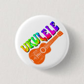 Ukulele Tie Dye Groovy Text Art 缶バッジ (正面)