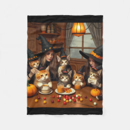 Ultimate Quirky Halloween Witch Café – Cats Chaos フリースブランケット