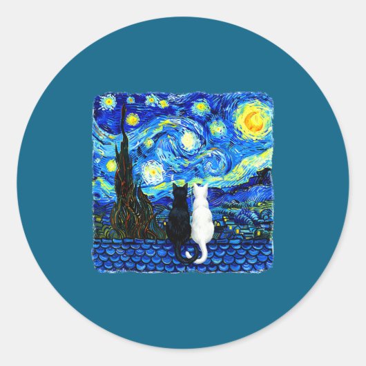 Ultimate Starry Night Van Cat Gogh ラウンドシール (正面)
