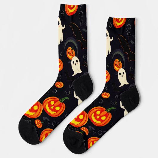 Ultimate Vibrant Crew Socks Pumpkins & Flying Bats ソックス (左)