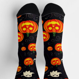 Ultimate Vibrant Crew Socks Pumpkins & Flying Bats ソックス